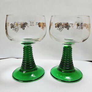 2 Vintage Luminarc France Crystal D'Arques Green Cordial Glasses 4.4" tall
